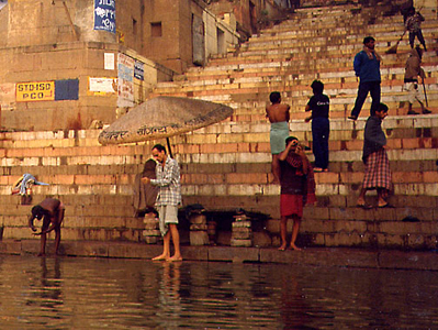 The ghats on the Ganges in Varanasi India