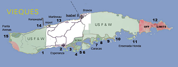 Map of Vieques beaches locations